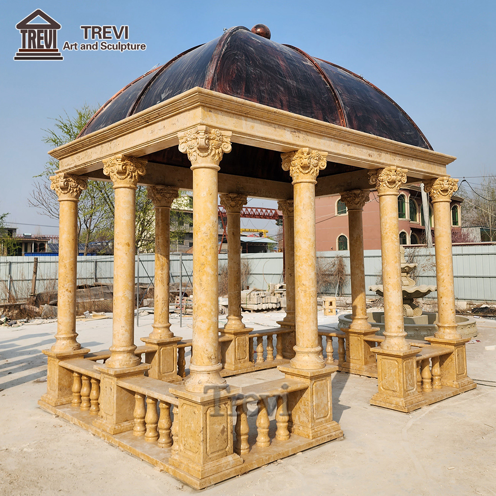 Rectangle Garden Greek Style Outdoor Large Marble Gazebo with Figure Statue