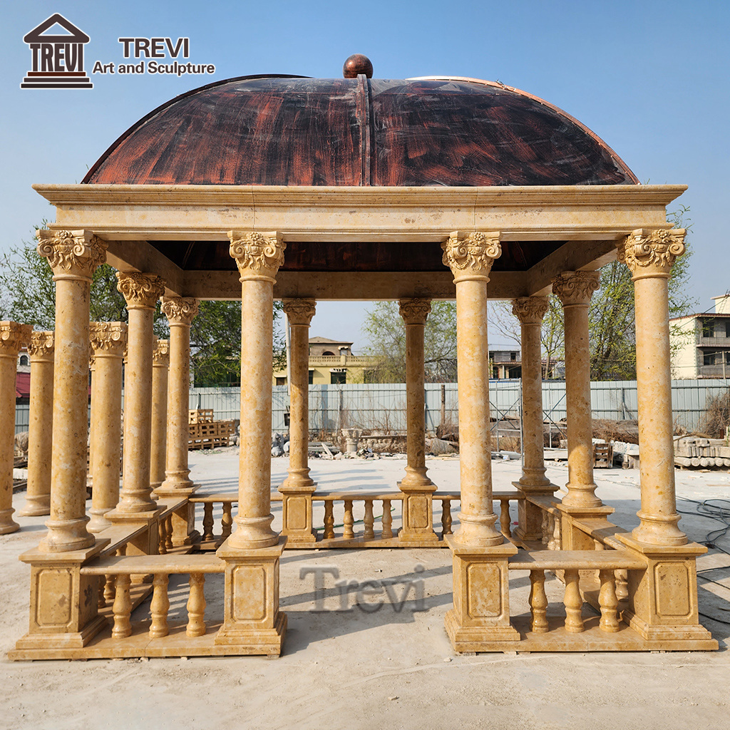 Rectangle Garden Greek Style Outdoor Large Marble Gazebo with Figure Statue