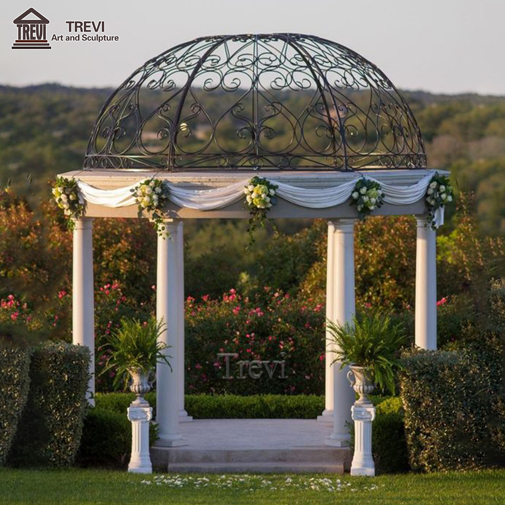 European Style Hand Carved Marble Gazebo Wedding Decorations with Solid Column