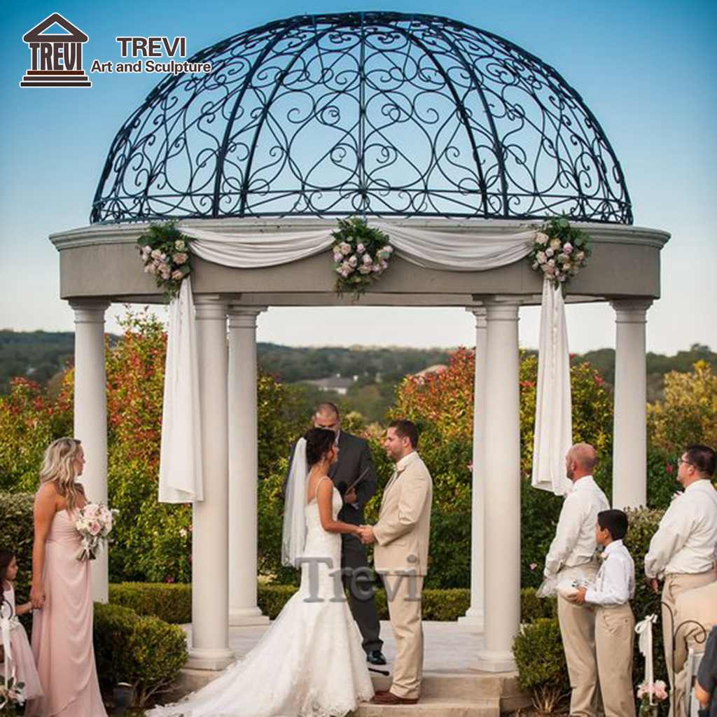 European Style Hand Carved Marble Gazebo Wedding Decorations with Solid Column