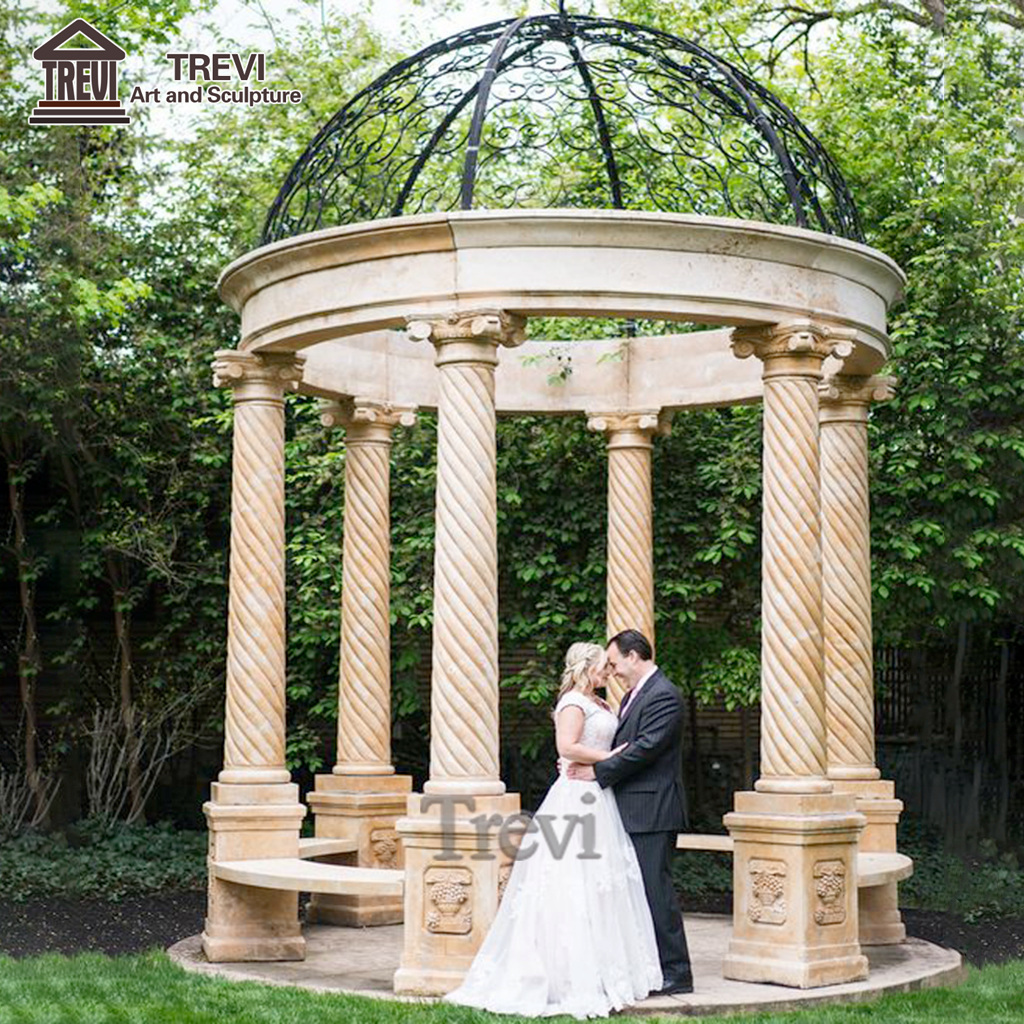 European Style Hand Carved Marble Gazebo Wedding Decorations with Solid Column