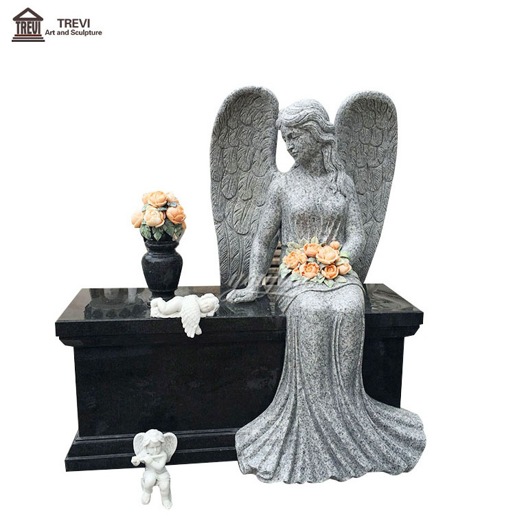 Luxury Granite Marble Tombstone Decorations Sitting Little Angel Headstones for Babies with Good Price