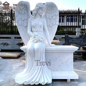 European Style Hand Carved Natural Granite Marble Angel Gravestone Headstone