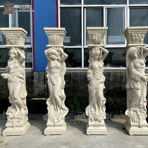 Customized Decorative Natural Stone Antique Beige Lady Statue Pillar Marble Column