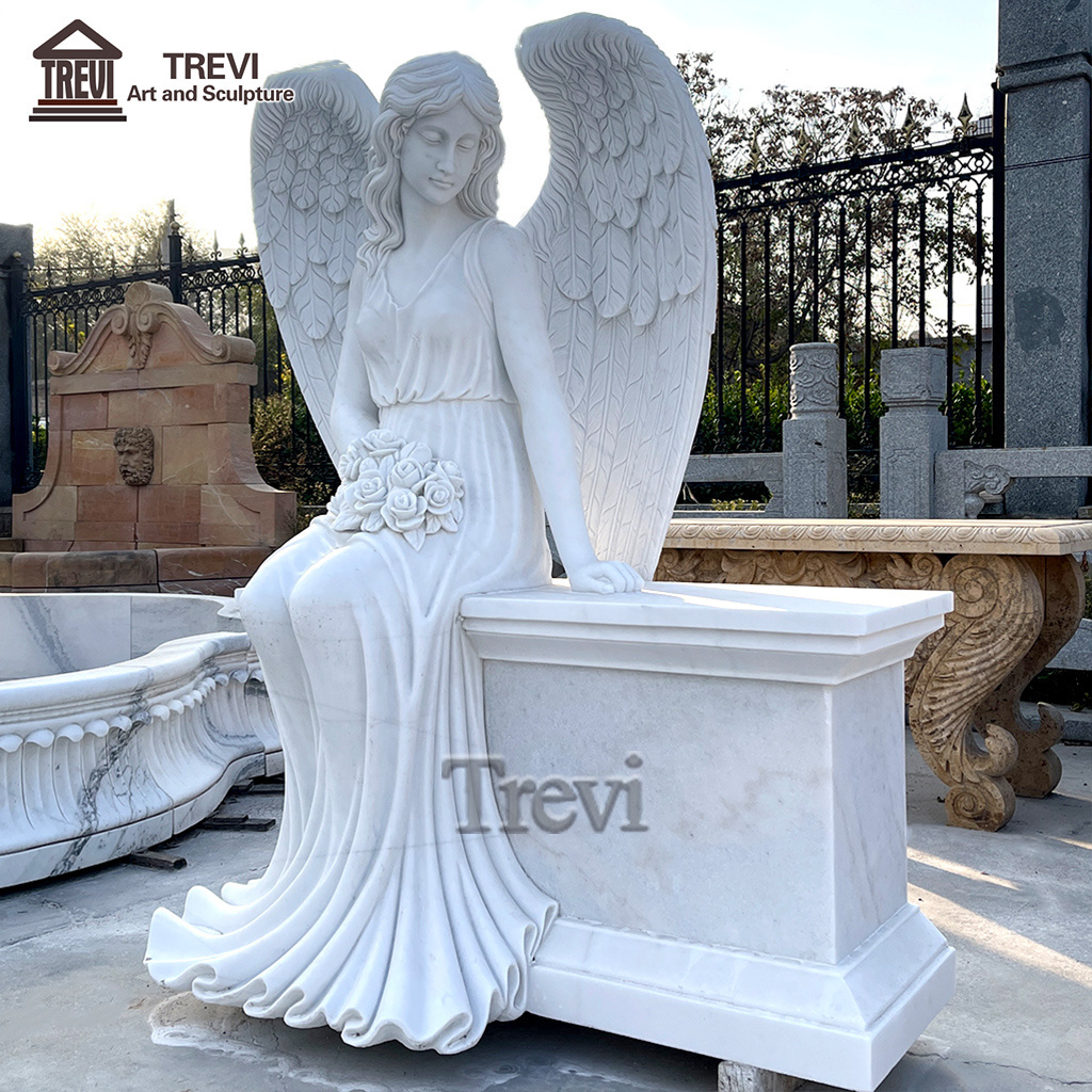 European Style Hand Carved Natural Granite Marble Angel Gravestone Headstone