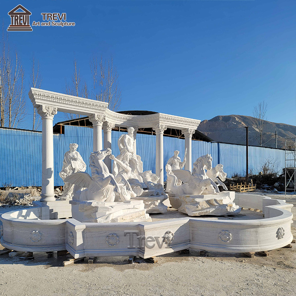 Beautiful Large White Outdoor Garden Marble Carving Stone Water Trevi Fountain