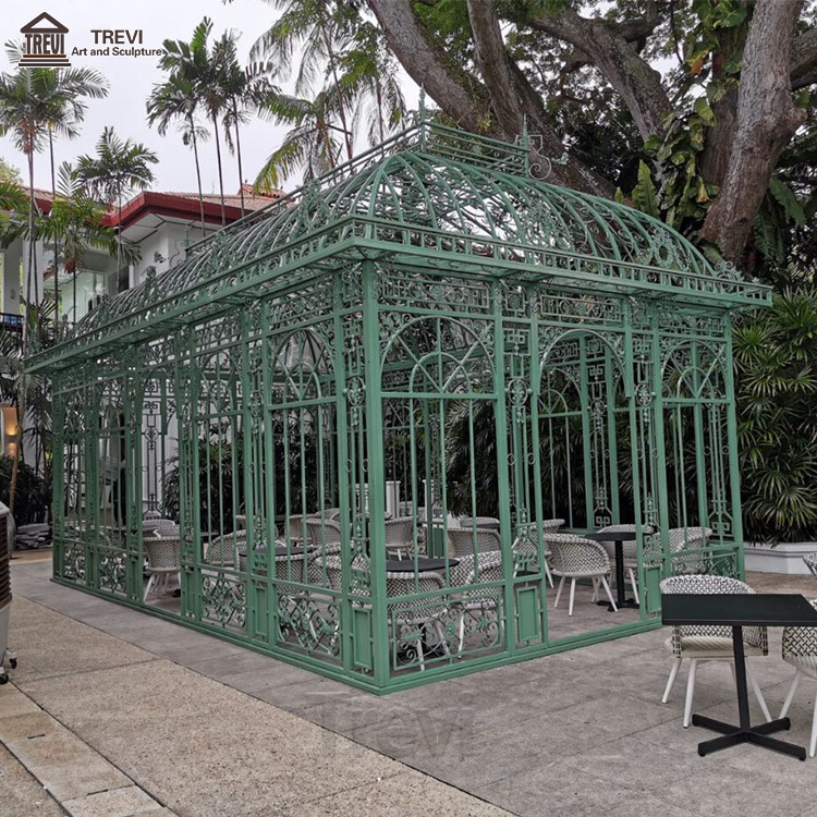 Factory Supplier Large Outdoor Greenhouse Decor Glass Roof Wrought Iron Gazebo