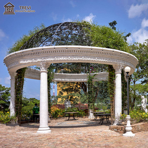 Patio Garden Decor Pavilion Stone Marble Gazebo with Iron Dome for Sale