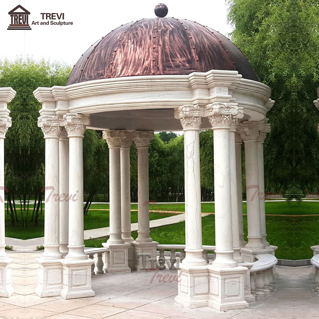 White Roman Style Natural Statue Garden Gazebo Large Marble Outdoor With Corridor