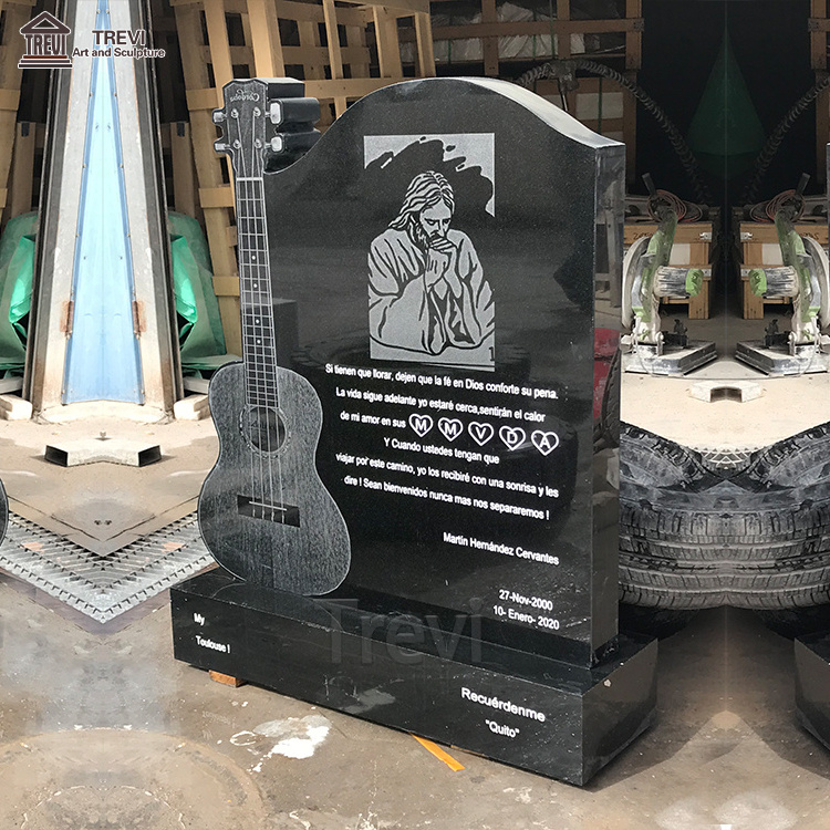 Factory Price Tombstone Monuments Grey Black Granite Guitar Headstone For Cemetery