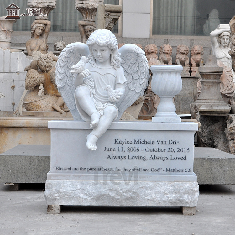 Luxury Granite Marble Tombstone Decorations Sitting Little Angel Headstones for Babies with Good Price