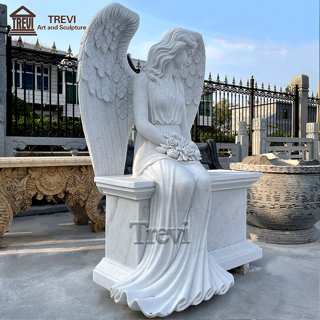 European Style Hand Carved Natural Granite Marble Angel Gravestone Headstone