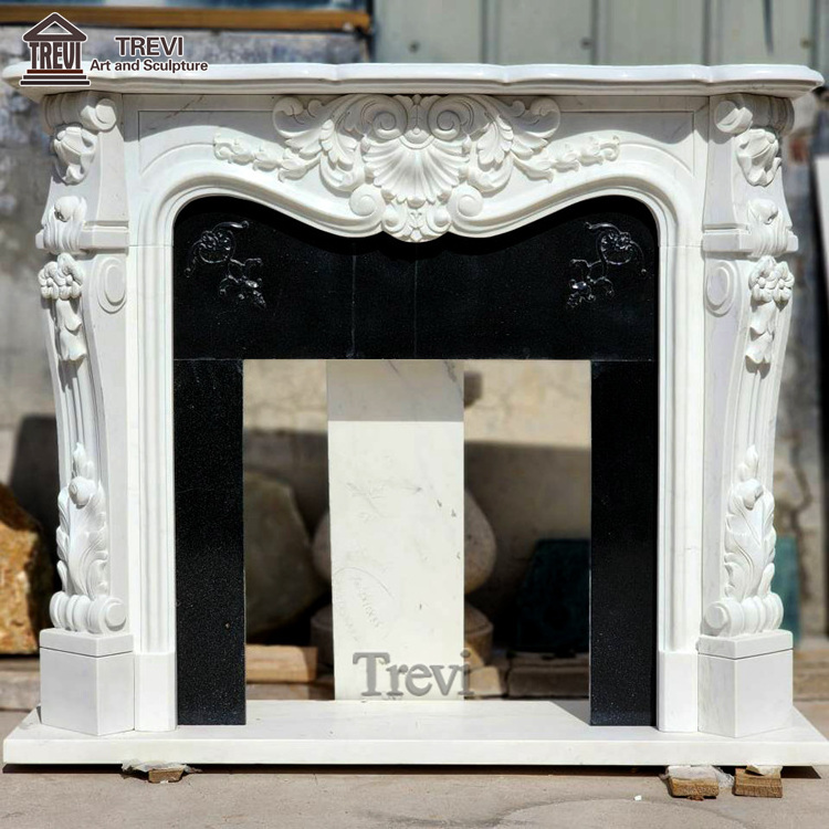 Europe Style Home Decor Surround Carved Natural Indoor White Marble Fireplace