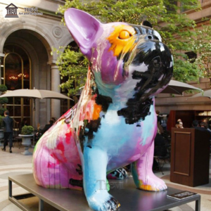 Modern Garden Decoration Huge Colored Drawing Fiberglass Resin Large French Bulldog Sculpture for Sale