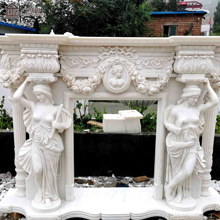 Indoor French Style Marble Fireplace Beautiful Figure Marble Fireplace Surround Mantel