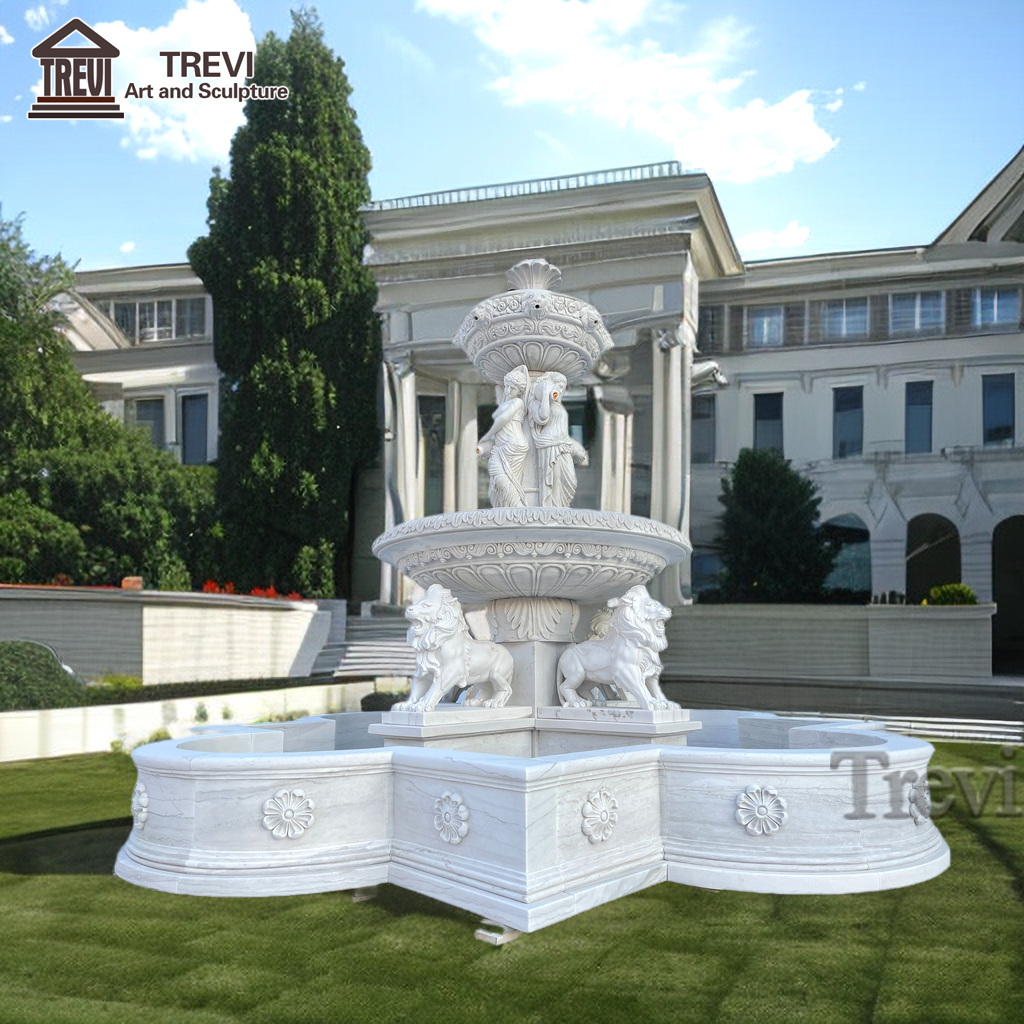 Outdoor Villa Large Water Fountain Natural Marble Lion Statue Fountain