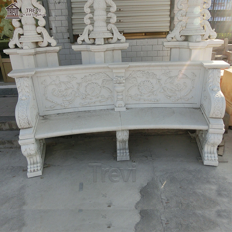 Popular Design Outdoor Natural Garden Stone Carving white marble Bench for Sale