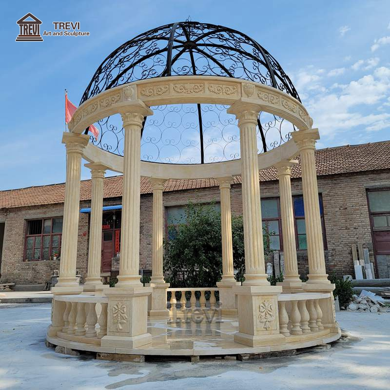 Large Garden Decoration Natural Stone Beige Outdoor Marble Pavilion Column Gazebo