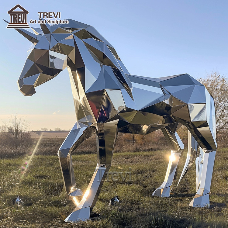 Modern Garden Mirror Animal Statue Life Size Stainless Steel Unicorn Sculpture