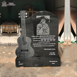 Factory Price Tombstone Monuments Grey Black Granite Guitar Headstone For Cemetery