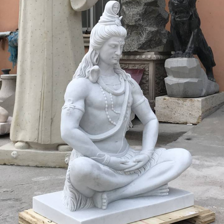 Hand Carved Indian God Religious Natural Stone White Marble Lord Shiva Statue for Decoration