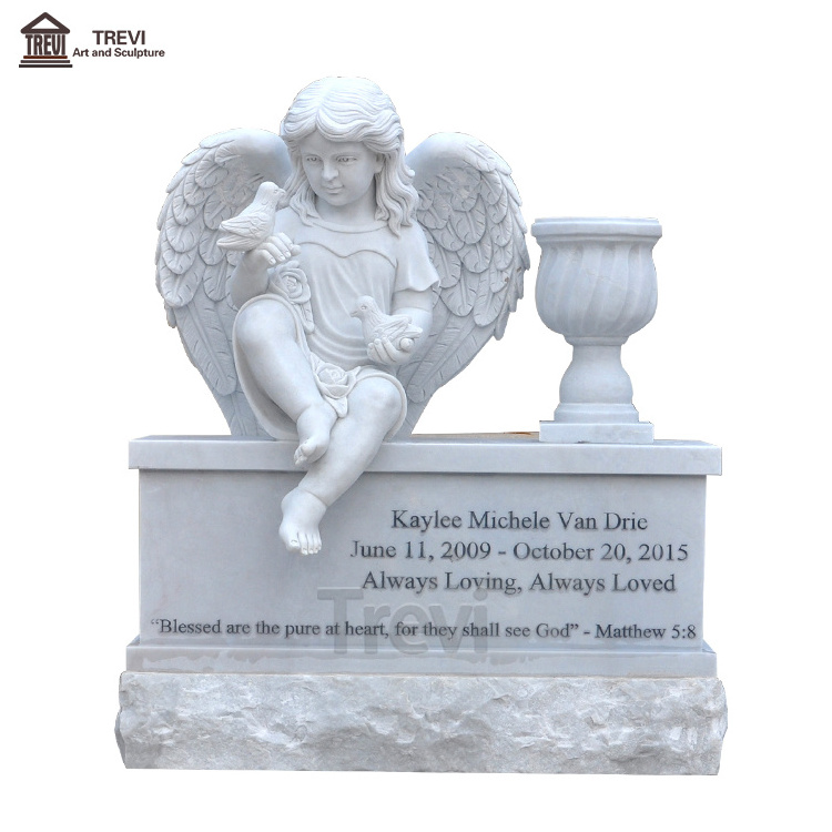 Luxury Granite Marble Tombstone Decorations Sitting Little Angel Headstones for Babies with Good Price