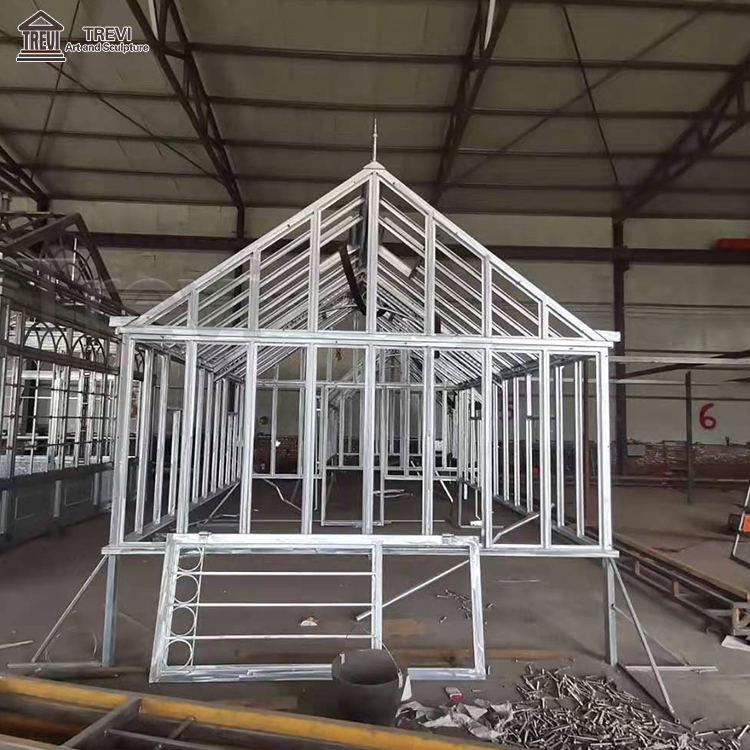 Factory Supplier Large Outdoor Greenhouse Decor Glass Roof Wrought Iron Gazebo