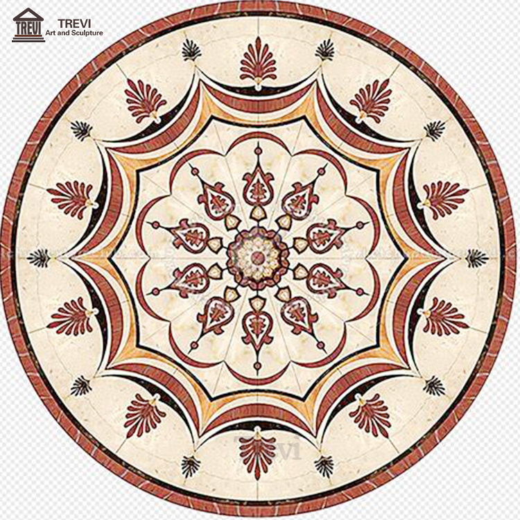 Temple Hotel Interior Luxury Square Rectangle Floor Ceramic Marble Waterjet Medallions Tile