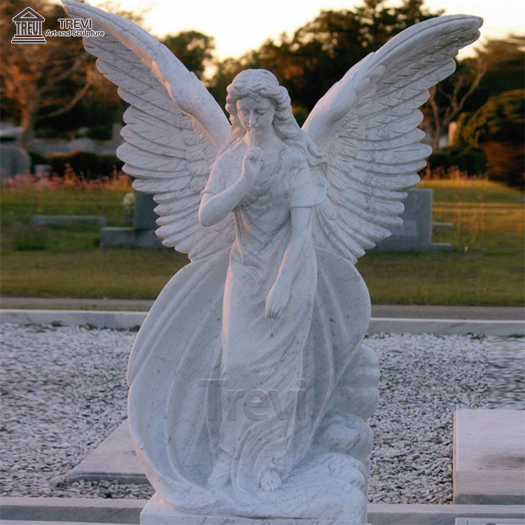 Roman Outdoor Garden Carving Natural Stone Marble Angel And Dove Statues Life Size