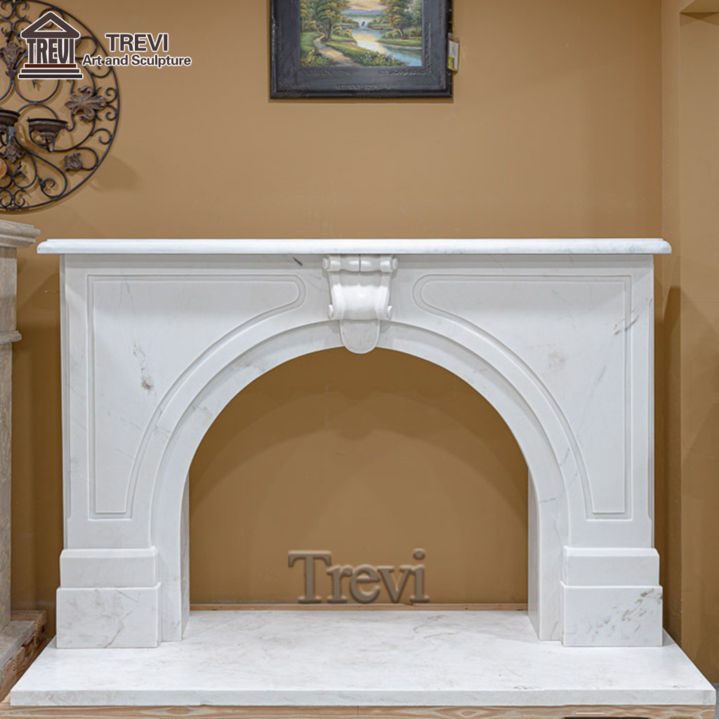 Classical White Marble Victorian Arched Viola Marble Fireplace Surround