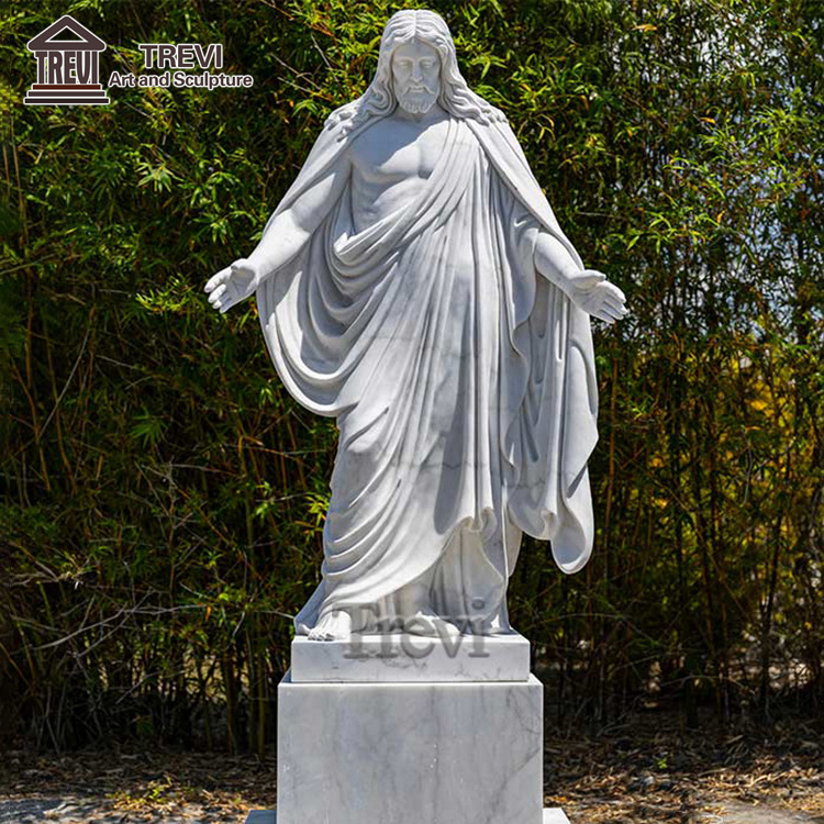 High-quality Natural Stone Jesus Sculpture White Marble Jesus Statue with Open Hand