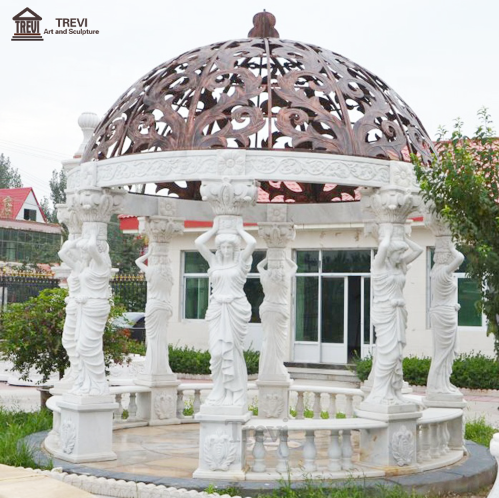 Large Garden Decoration Natural Stone Beige Outdoor Marble Pavilion Column Gazebo