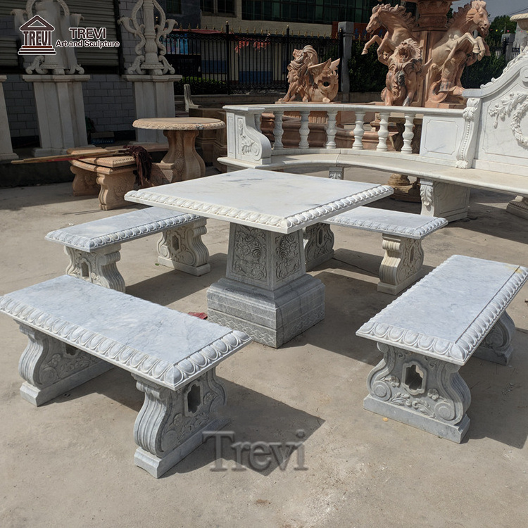 Public Park Design Outdoor Natural Marble Stone Bench And Chair Set For Garden