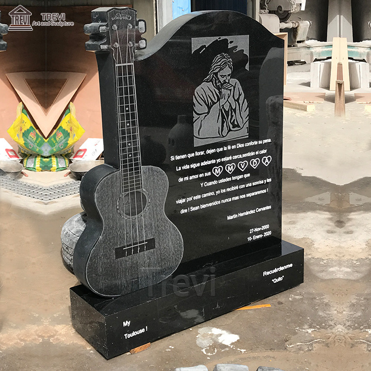 Factory Price Tombstone Monuments Grey Black Granite Guitar Headstone For Cemetery