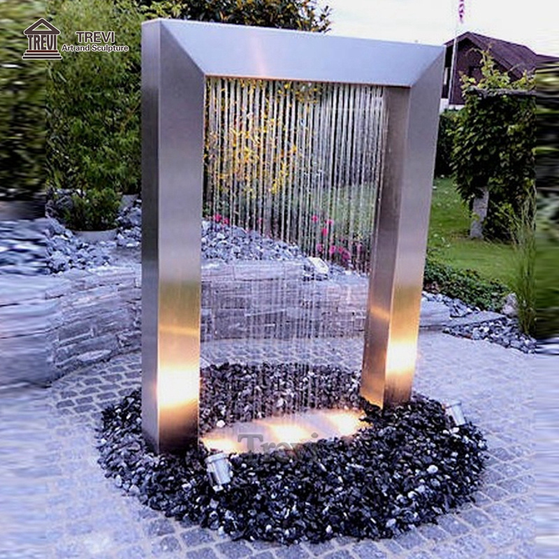 Garden Metal Decor Rectangle Sculpture Waterfall Curtain Stainless Steel Water Fountain For Outdoor