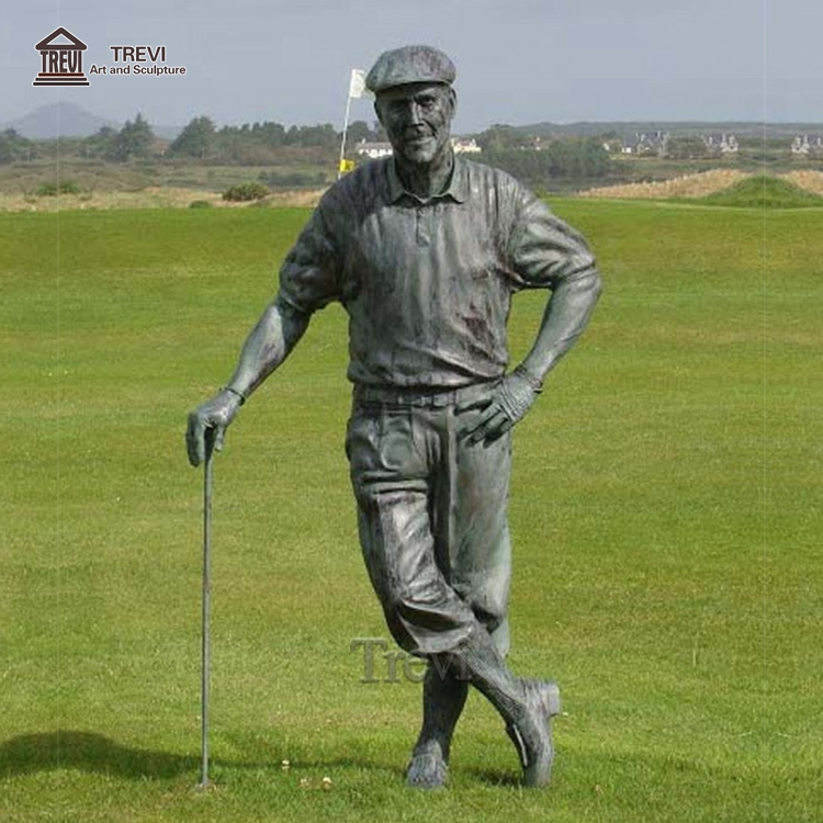 Sports Ground Outdoor Golfeur Woman Man Playing Golf Cast Bronze Statue