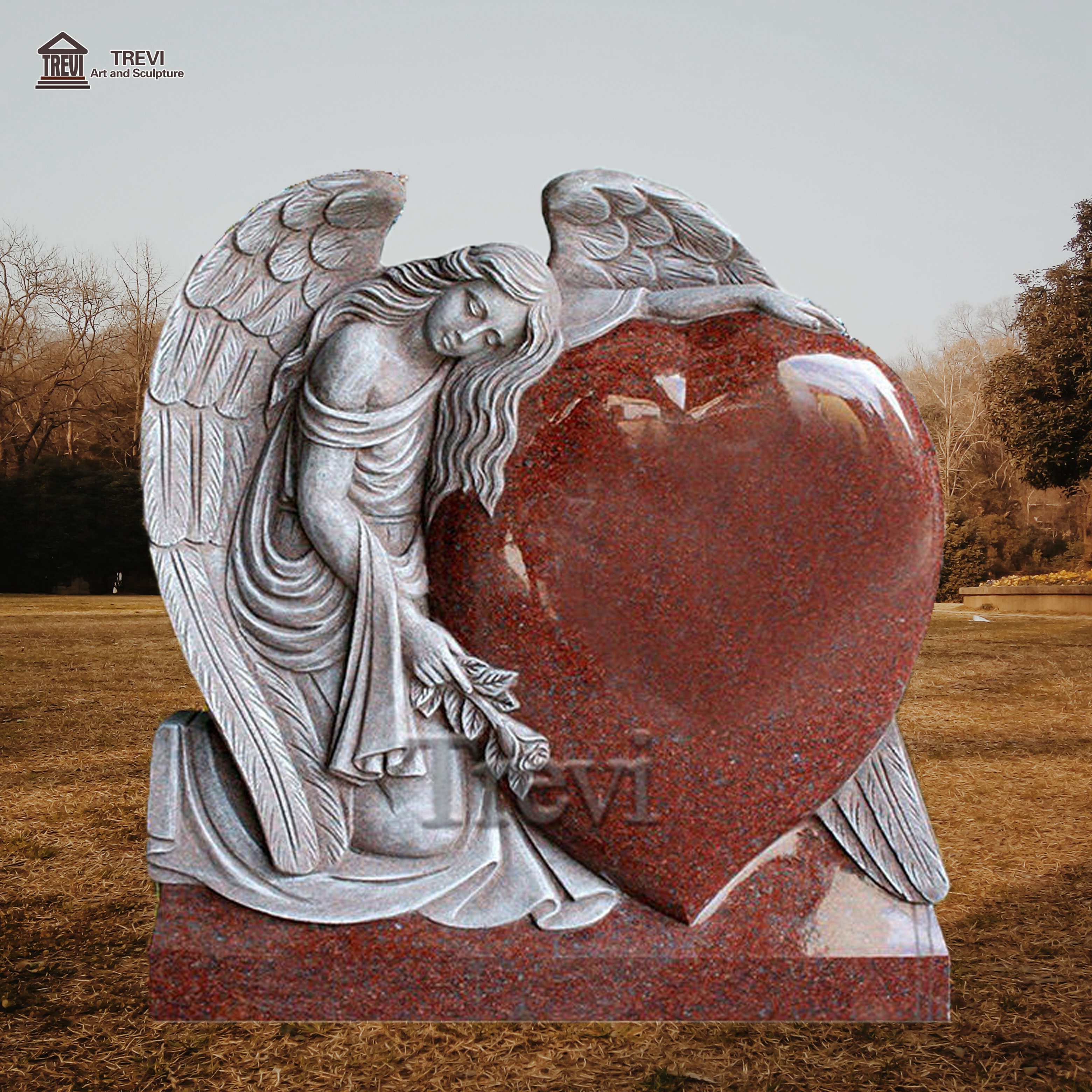 China Supplier Large Usa Black Red Custom Angel Granite Marble Monuments Tombstone Headstones with Heart