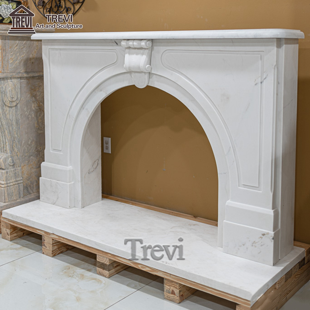 Classical White Marble Victorian Arched Viola Marble Fireplace Surround