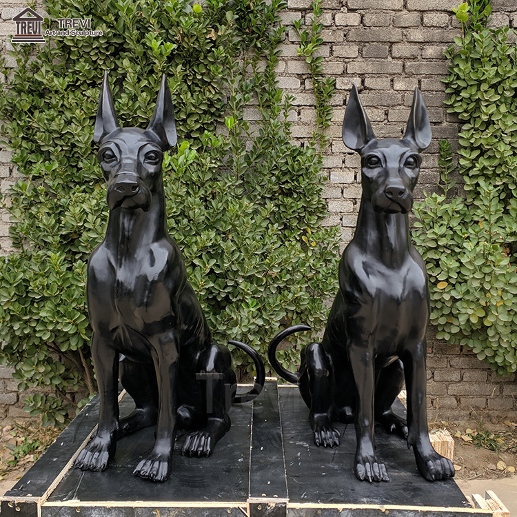 European Style Life Size Garden Art Metal Bronze Brass Great Dane Dog Statue Sculpture