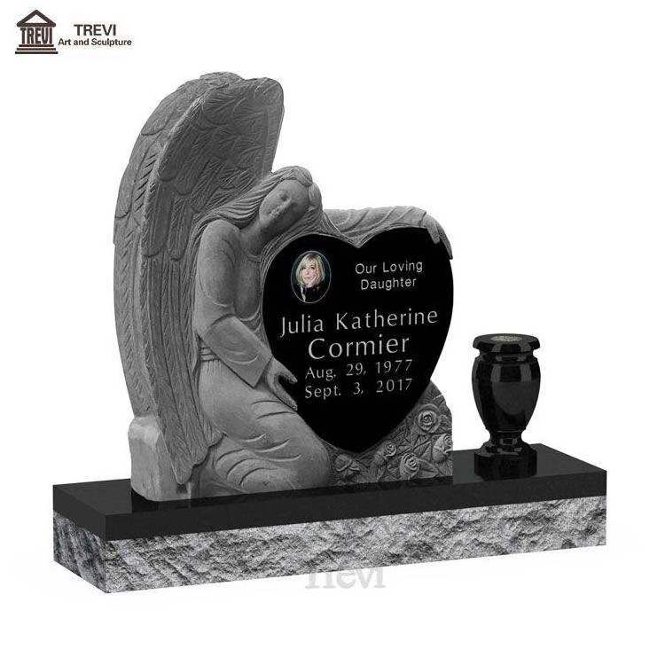 China Supplier Large Usa Black Red Custom Angel Granite Marble Monuments Tombstone Headstones with Heart