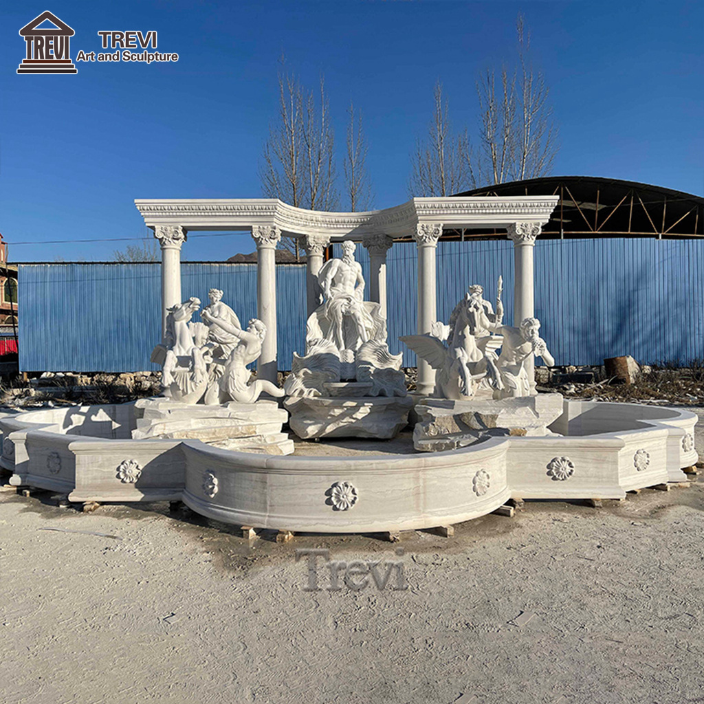 Beautiful Large White Outdoor Garden Marble Carving Stone Water Trevi Fountain