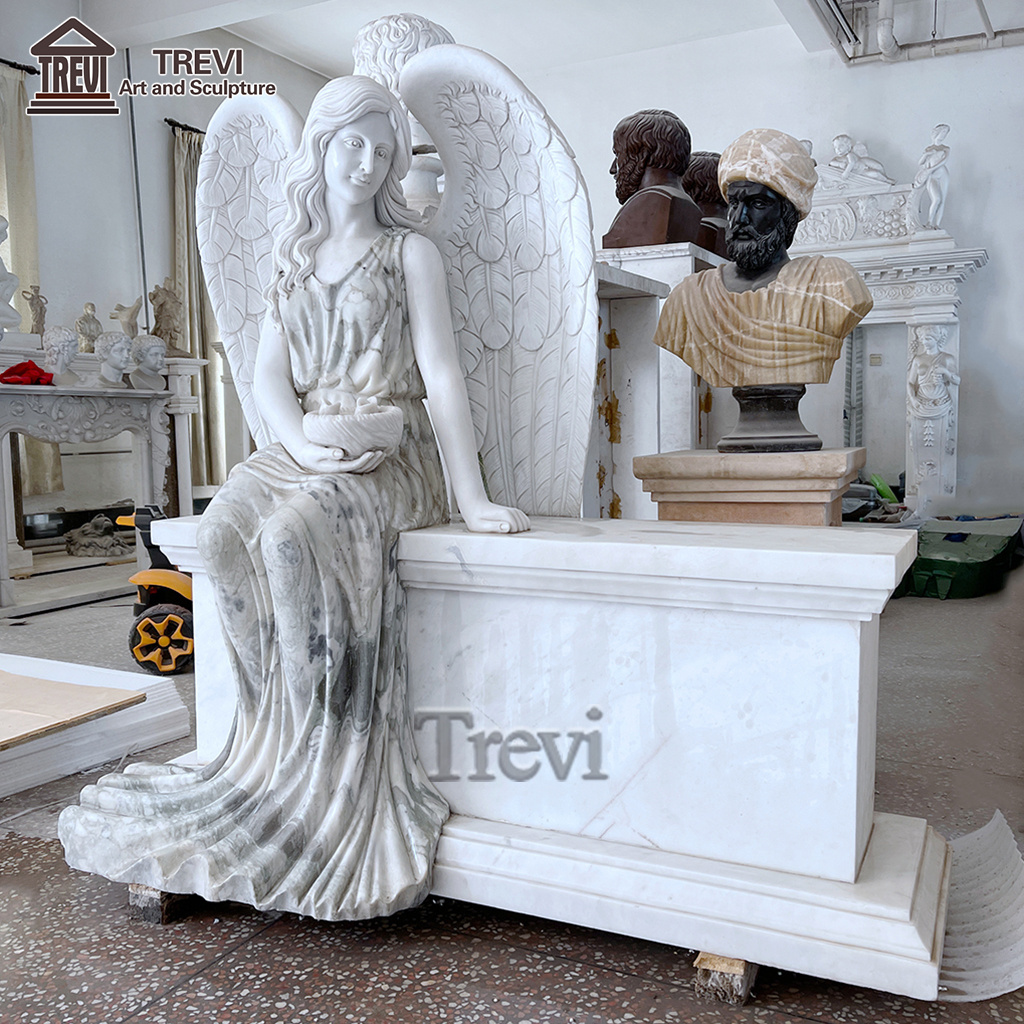 European Style Hand Carved Natural Granite Marble Angel Gravestone Headstone