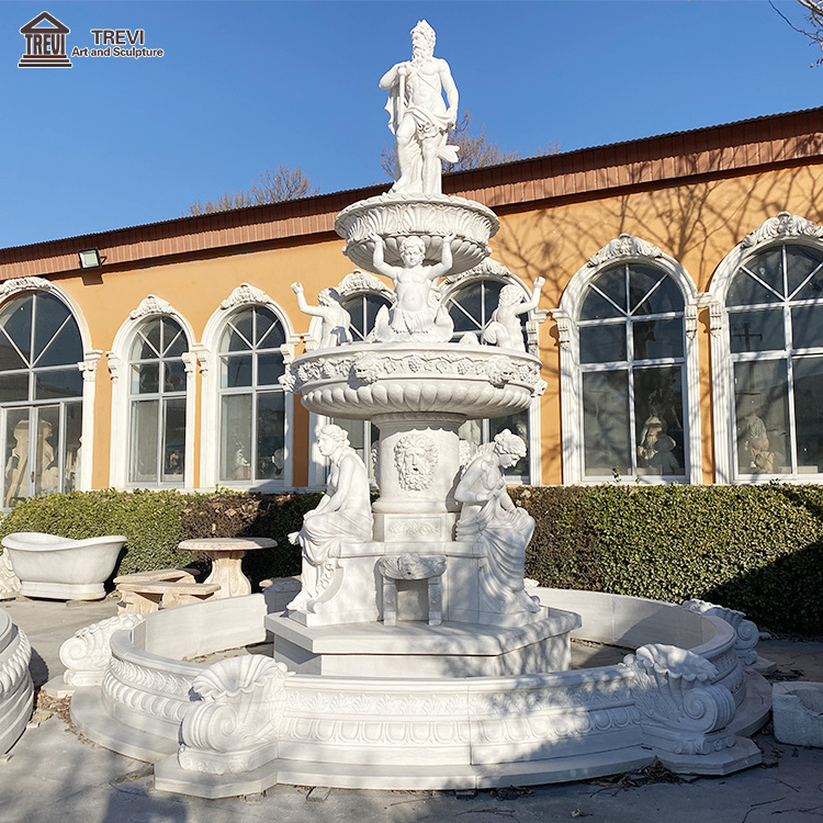 Outdoor large stone waterfall greek woman statue marble fountain with roman statue