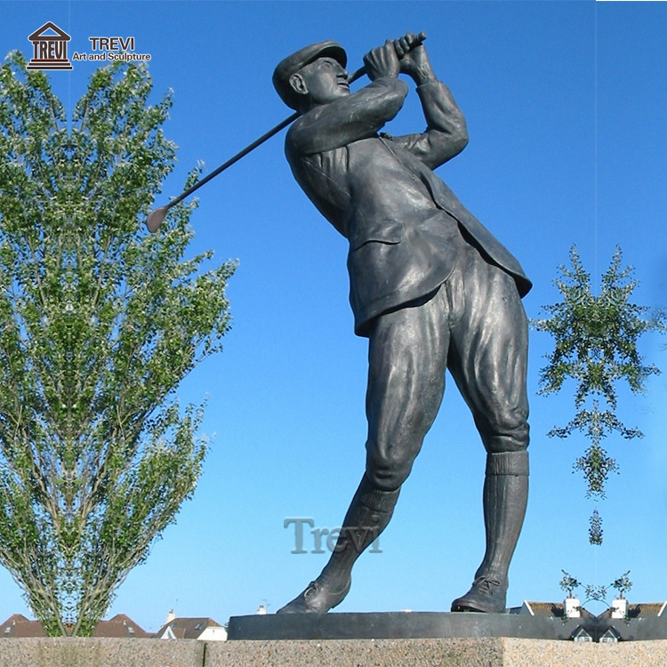 Sports Ground Outdoor Golfeur Woman Man Playing Golf Cast Bronze Statue