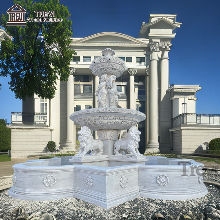 Outdoor Villa Large Water Fountain Natural Marble Lion Statue Fountain