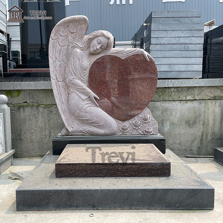 China Supplier Large Usa Black Red Custom Angel Granite Marble Monuments Tombstone Headstones with Heart