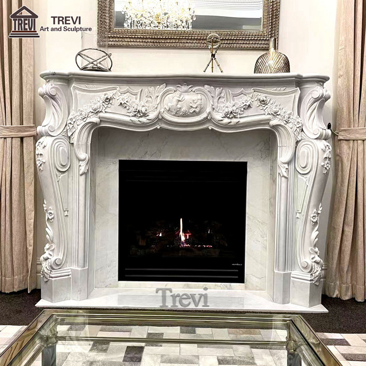 Europe Style Home Decor Surround Carved Natural Indoor White Marble Fireplace