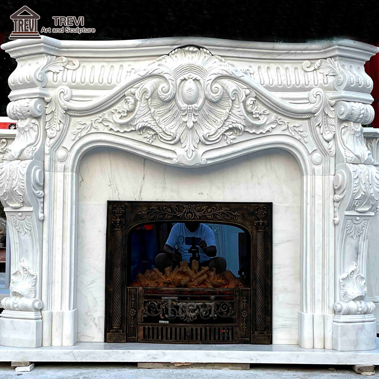 Europe Style Home Decor Surround Carved Natural Indoor White Marble Fireplace