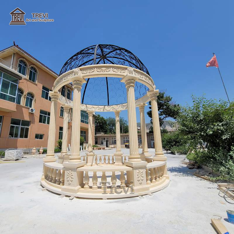 Large Garden Decoration Natural Stone Beige Outdoor Marble Pavilion Column Gazebo