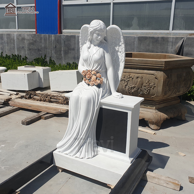 Good Price Usa Angel with Flower Cemetery Funerary Headstones and Monuments Marble Memorial for Sale